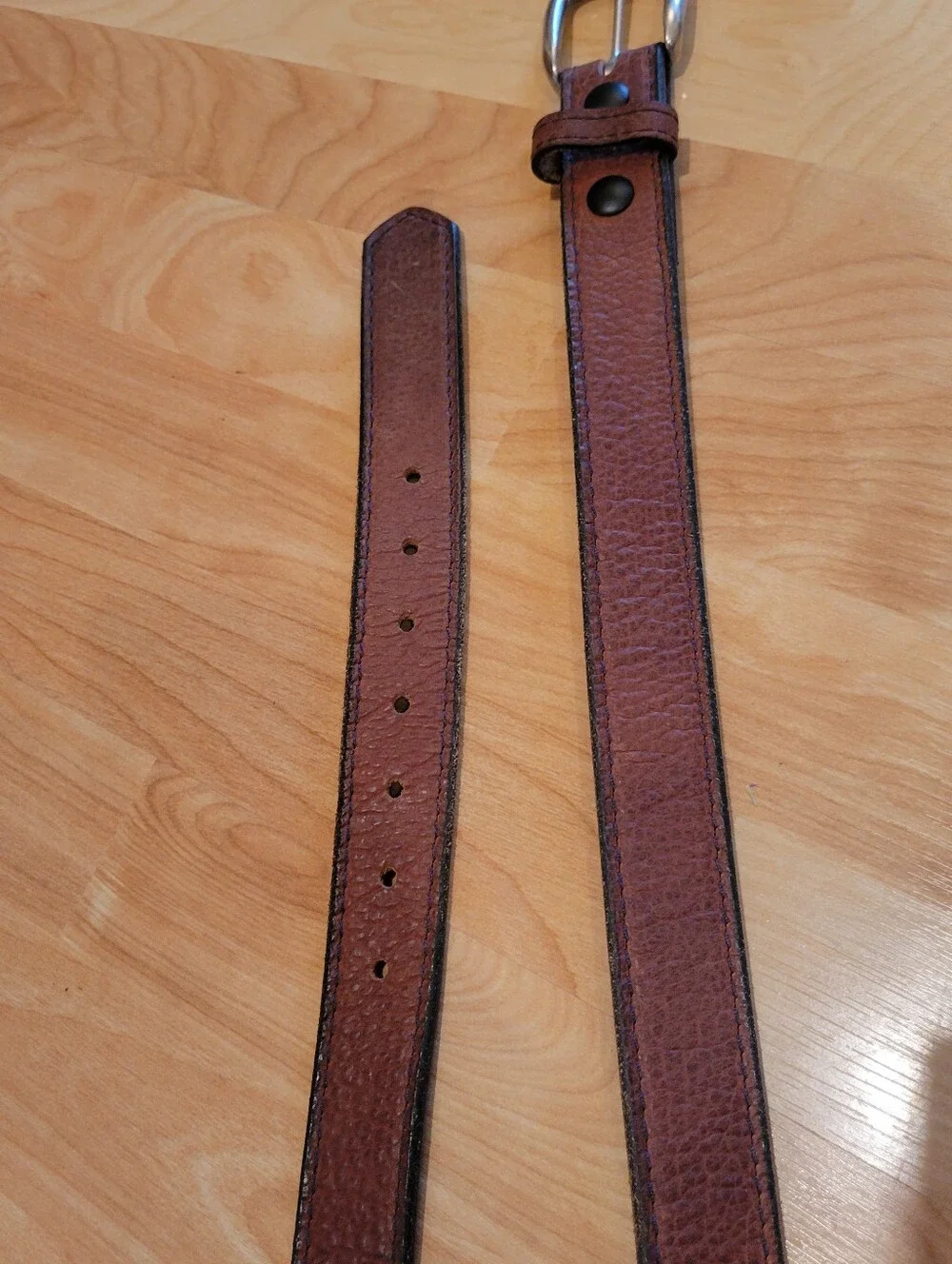 Duluth Trading Co Men's Bison Leather Belt Brown Silver Buckle Size 44
